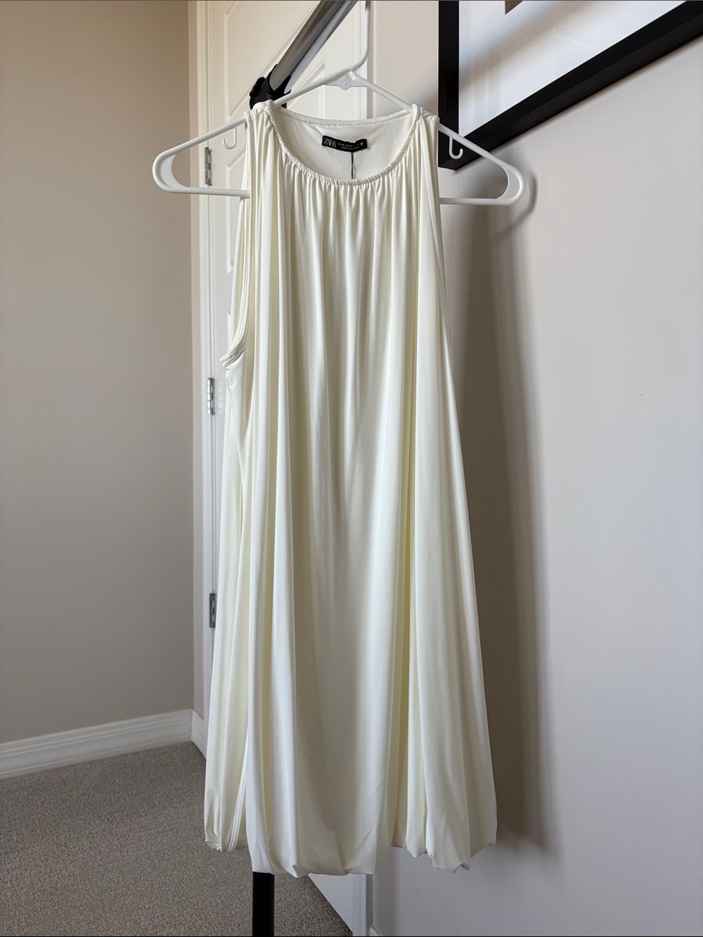 Zara Cream Sleeveless Gathered Neck Mini Dress
